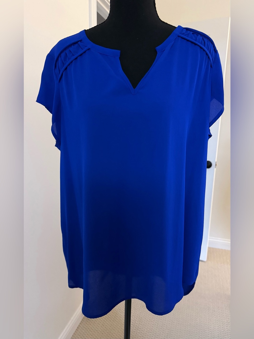 Pleione Cobalt Split-Neck Blouse
